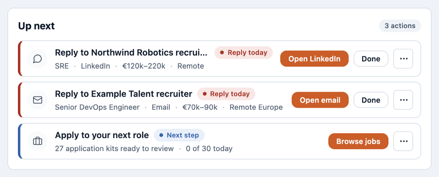 Up next list: reply to two recruiters, then apply to your next role